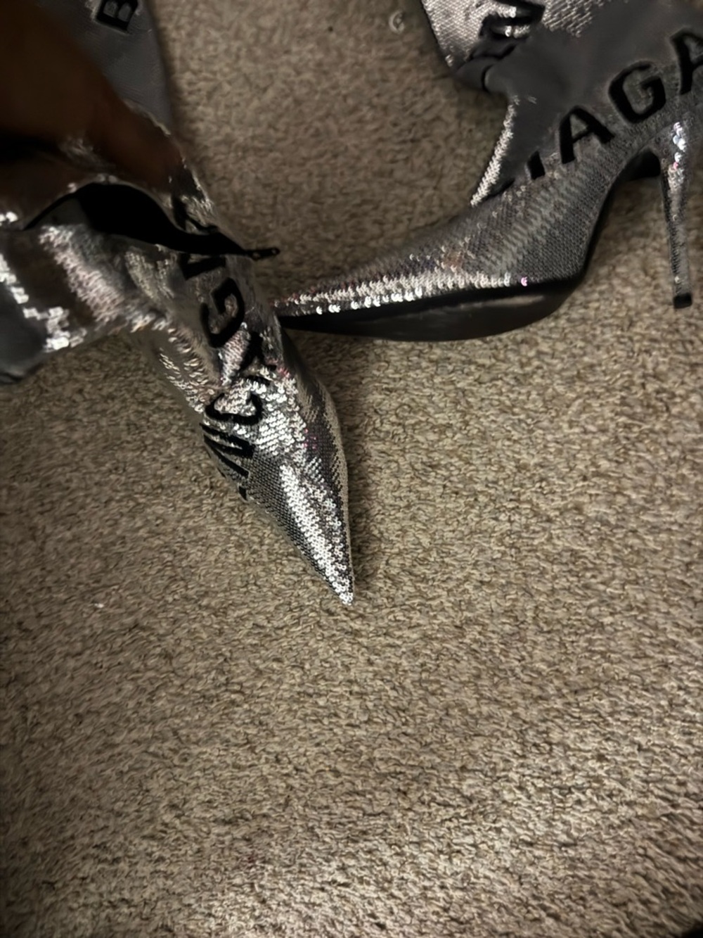 Balenciaga Silver Metallic Logo Thigh-High Stiletto Boots - Picture 7 of 7